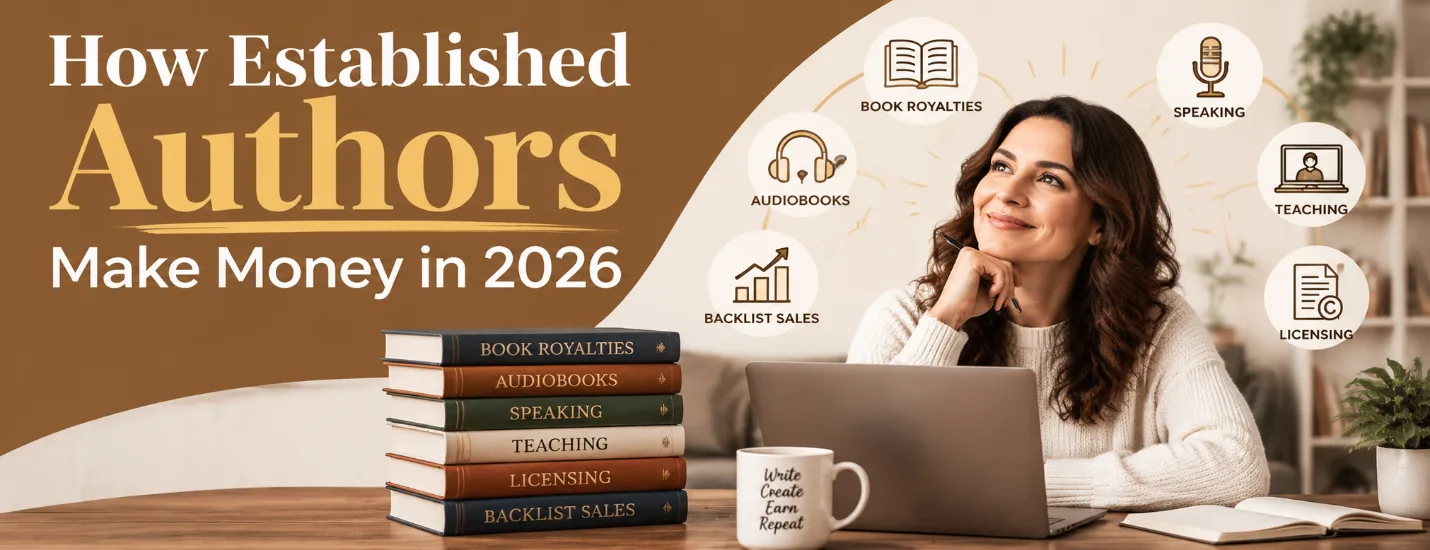 How Established Authors Make Money in 2026: book royalties, audiobooks, speaking, teaching, licensing and backlist sales