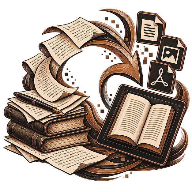 Illustration representing manuscript file conversion