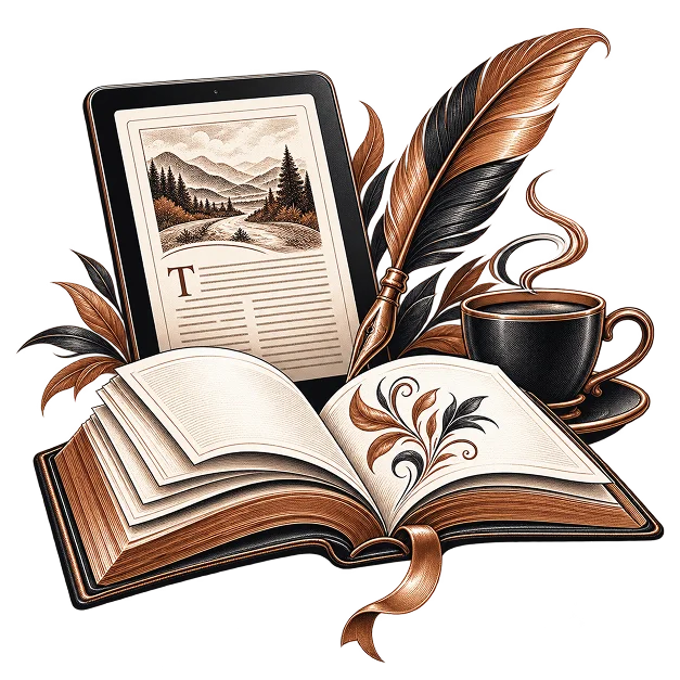 An illustrated chapter opening with a decorative flourish, shown in print and on an e-reader