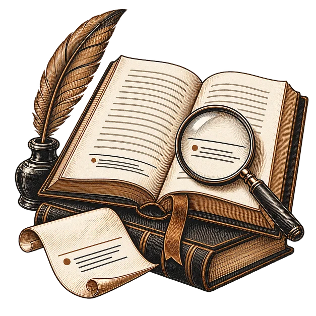 A magnifier held over a note at the foot of an open page
