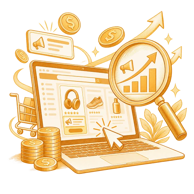 Line illustration of amazon PPC for a book campaign