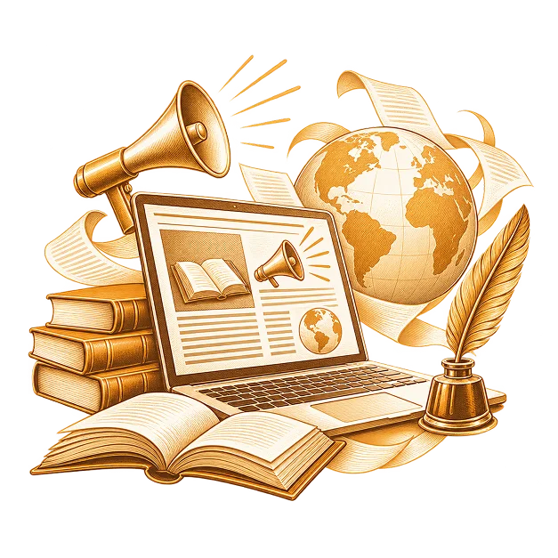 Line illustration of press Release Web Edition for a book campaign
