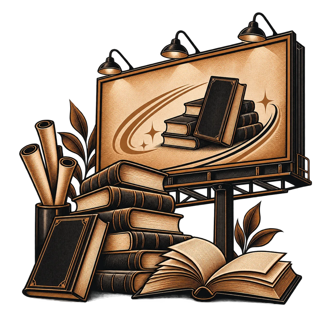 Large-format book advertising artwork reviewed at scale