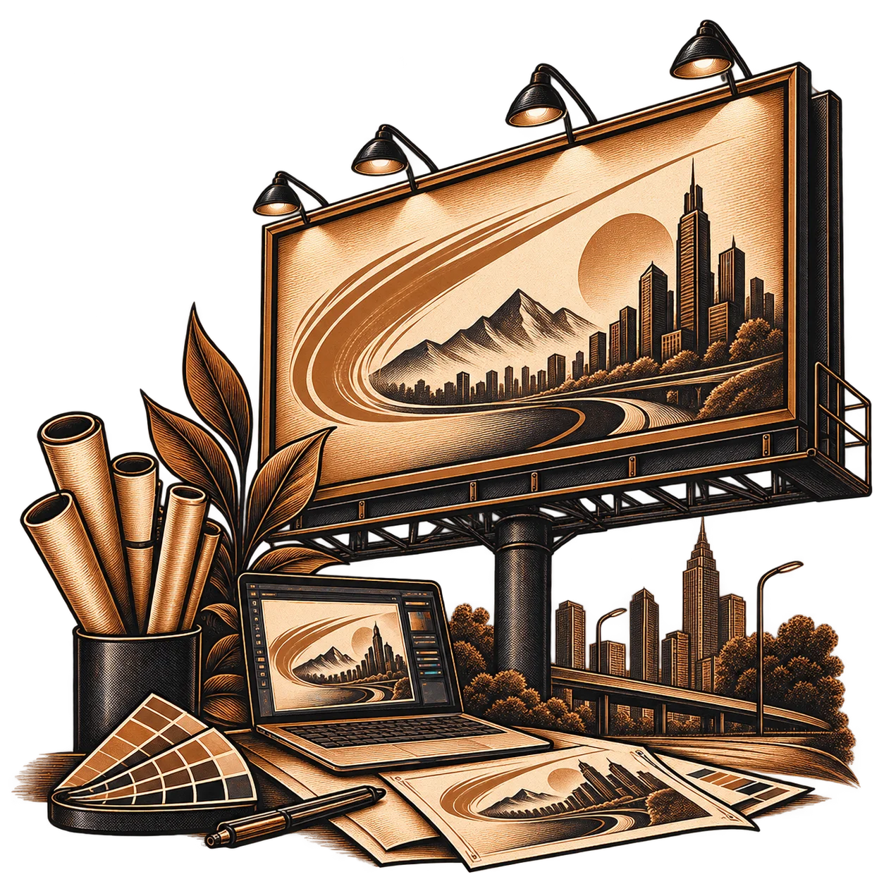 Large-format artwork checked at scale on screen